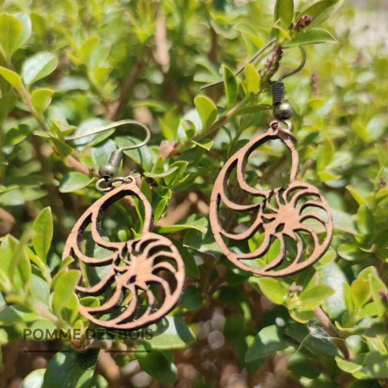 boucles d'oreilles coquillage spirale bois buisson
