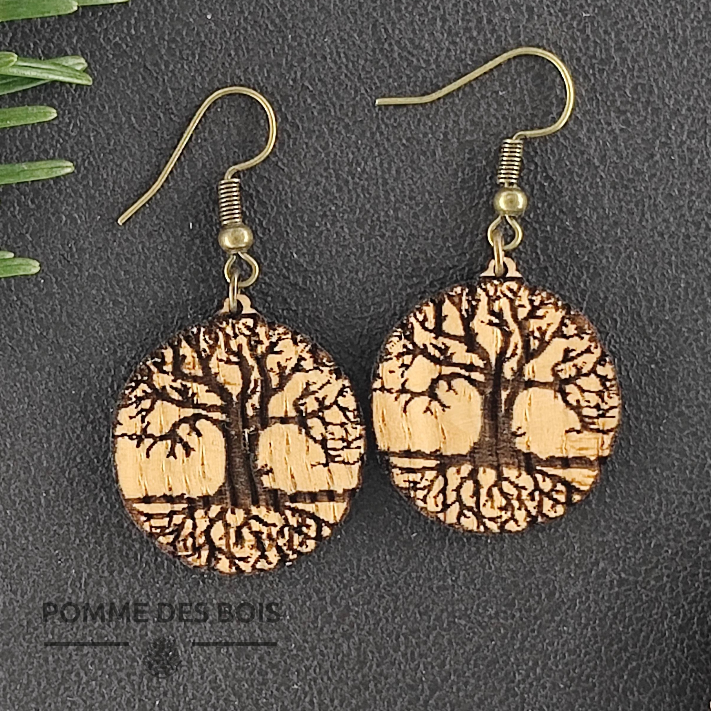 Boucles D'oreilles En Bois 9 Mm - Tige Simple, Unisexe, Léger - Pochette Velours Incluse