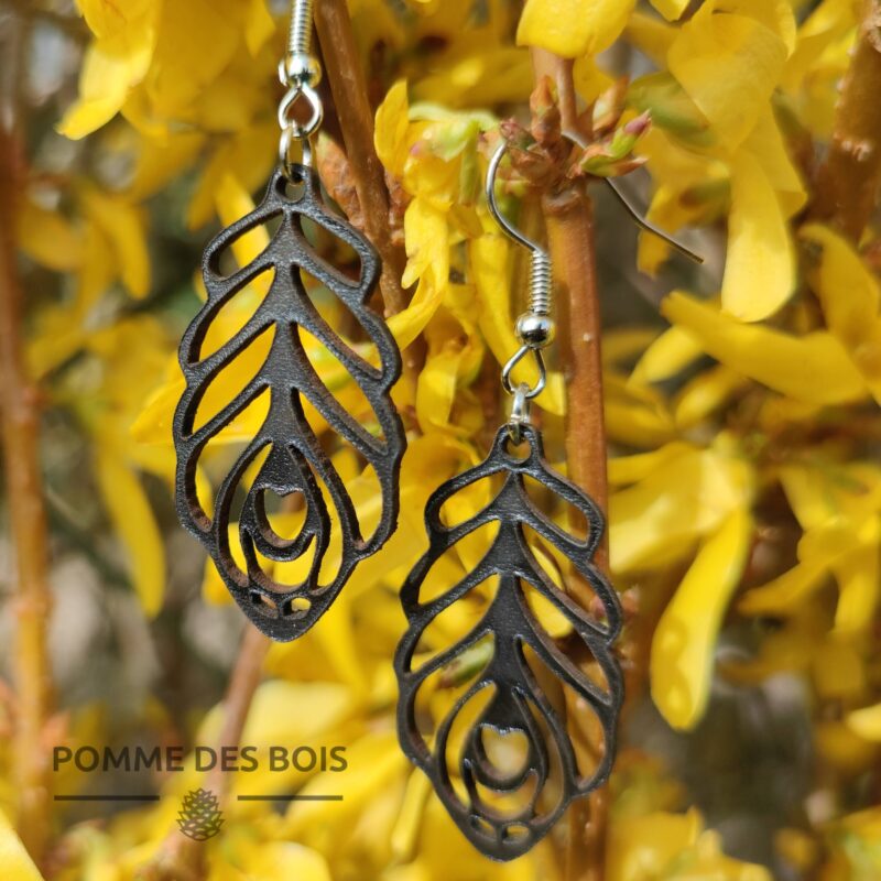 boucles d'oreilles plume cuir jaune fleur