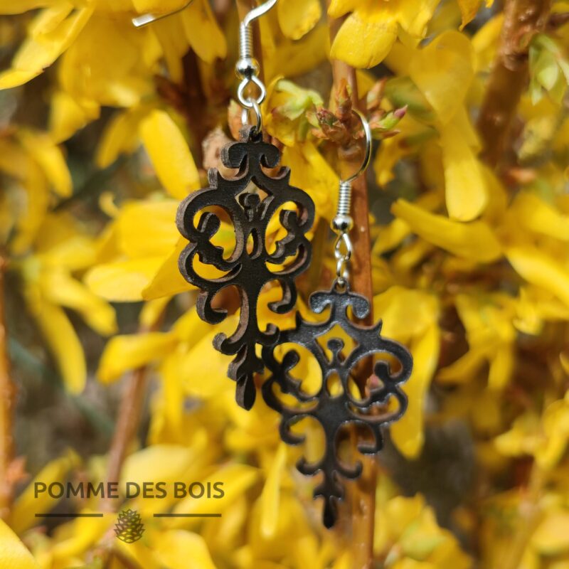 boucles d'oreilles baroque cuir fleur jaune