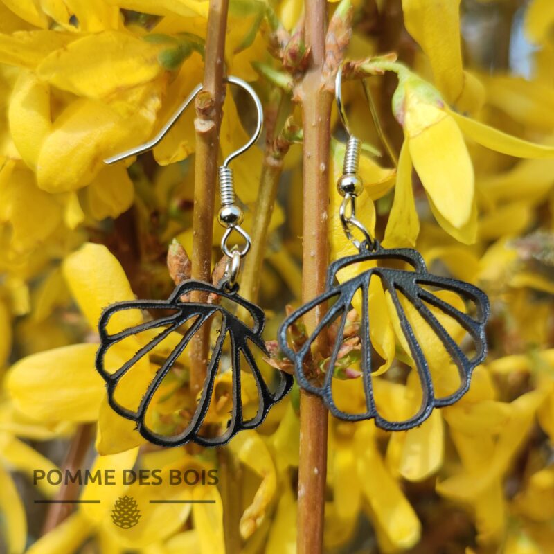 boucles d'oreilles coquillage océan fleur jaune cuir noir