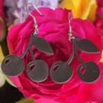 boucles d'oreilles cerises cuir noir fleur rose