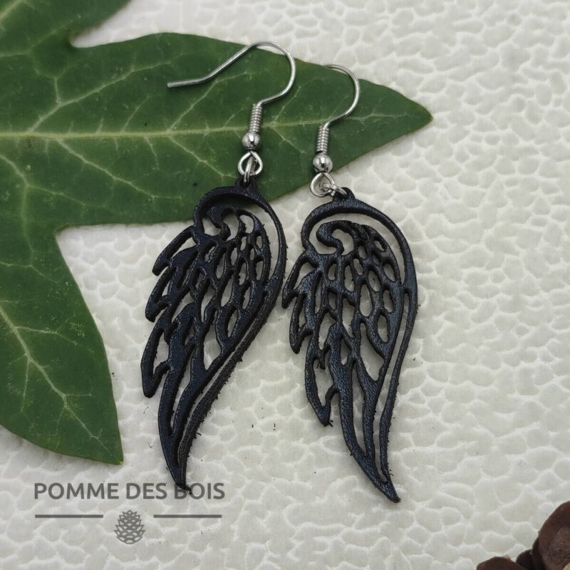boucles d'oreilles ailes ange cuir noir
