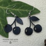 boucles d'oreilles cerises cuir noir