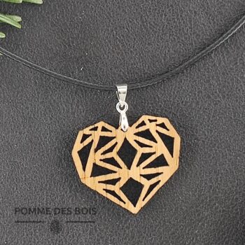 Collier coeur géométrique bois chêne