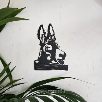 Un âne de face avec une barrière.