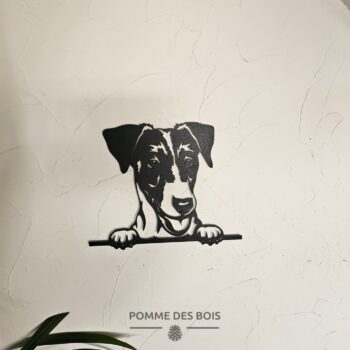 Une tête de fox terrier de face.